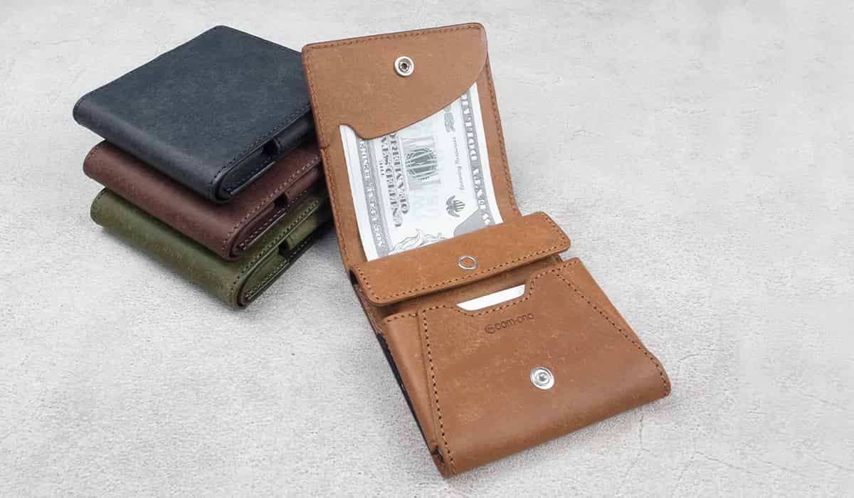 お札を折らずに収納可能、小さい三つ折り財布